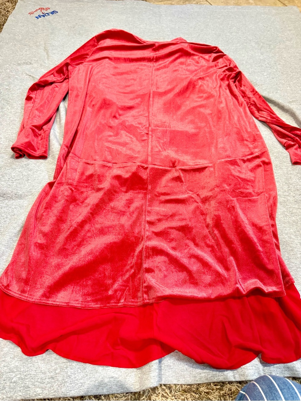Kate & Mallory Red Velvet Ruffle-Front Long Cardigan - Picture 8 of 8